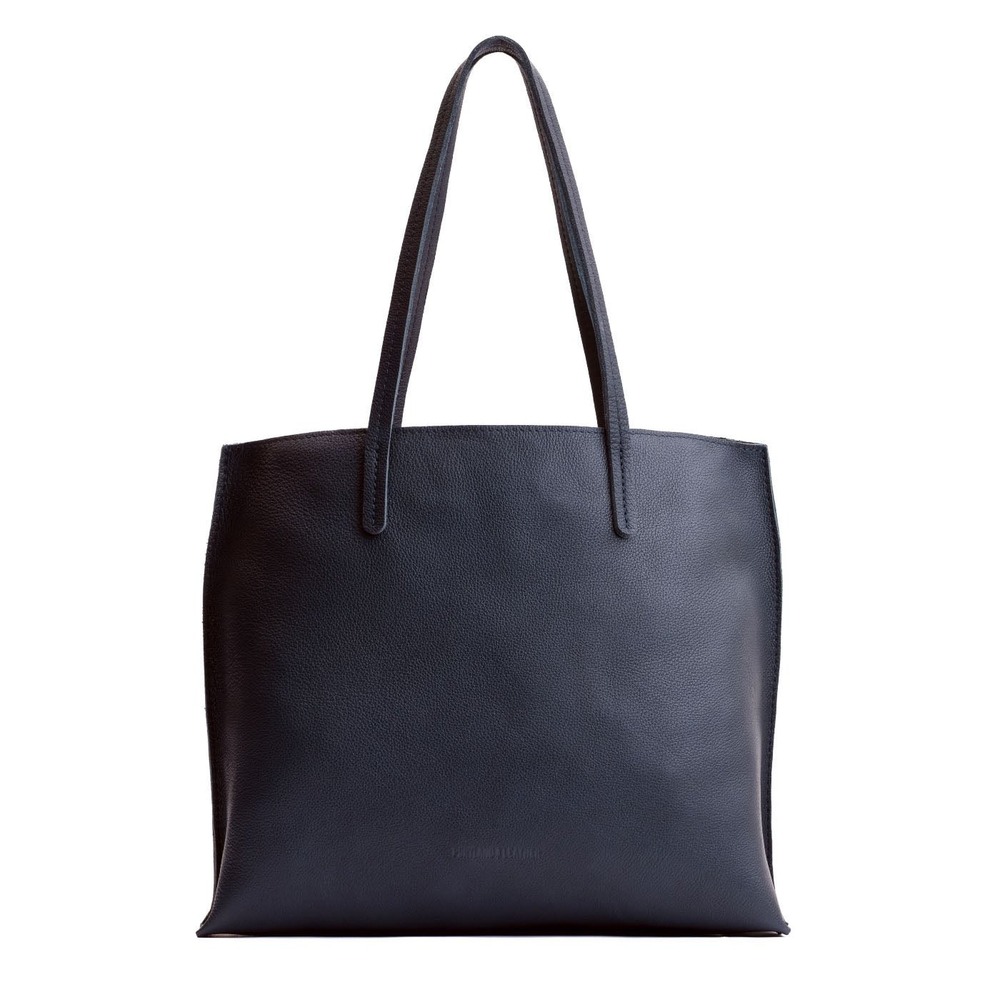 Portland Leather Goods Tote Navy Blue Pebbled Leather Shoulder Bag Large